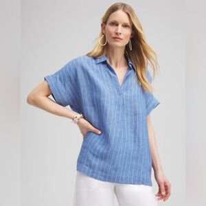 EUC Chico’s Linen Stripe Popover Top